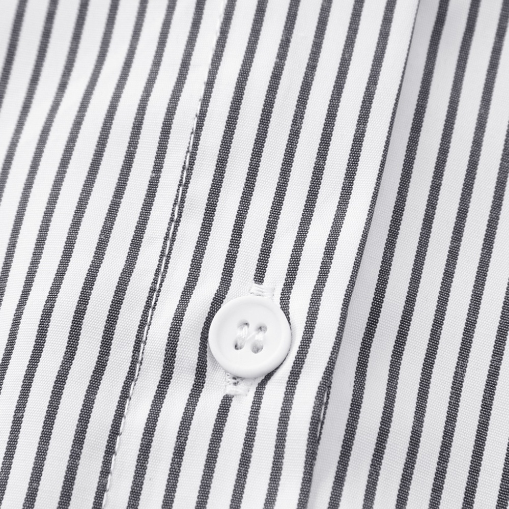 Smocked Cuffed Striped Boyfriend Shirt with Pocket - Picture 13 of 14